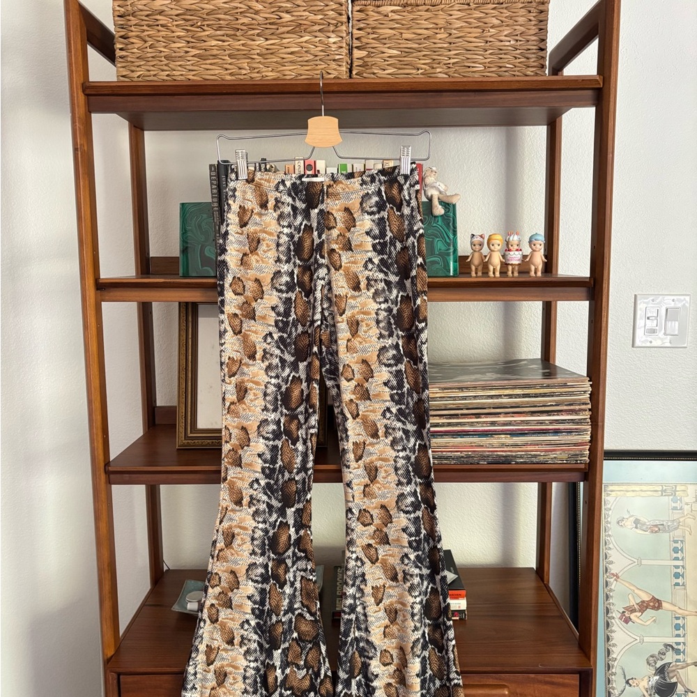 White Fox Boutique Brown Black Cream Snake Print Flare Pants